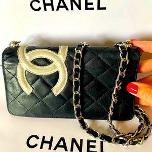 CHANEL Cambon Black Leather Long Wallet on Chain